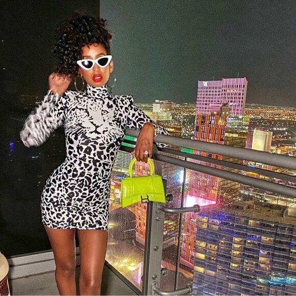 Alex Perry Ryan Printed Jersey Turtleneck Mini Dress - Picture 2 of 6